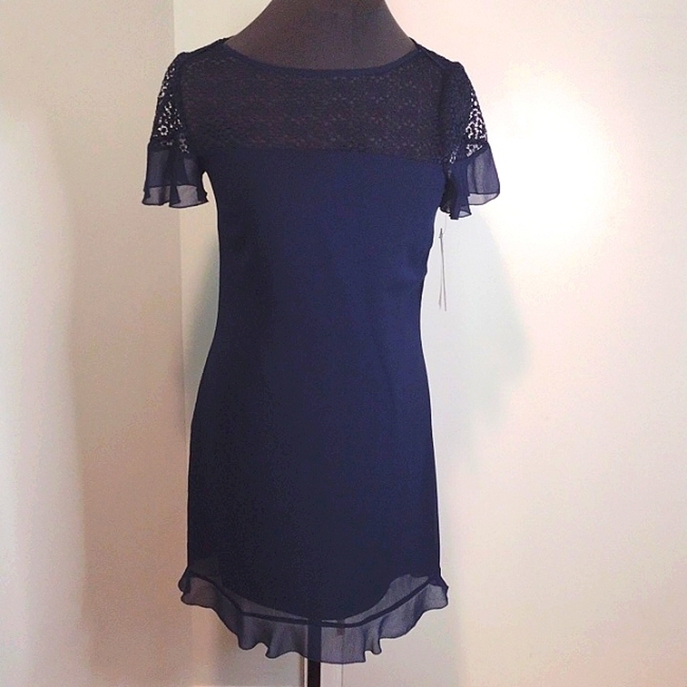 Karl Lagerfeld Ruffle Cocktail Dress Navy Size 4 NWT